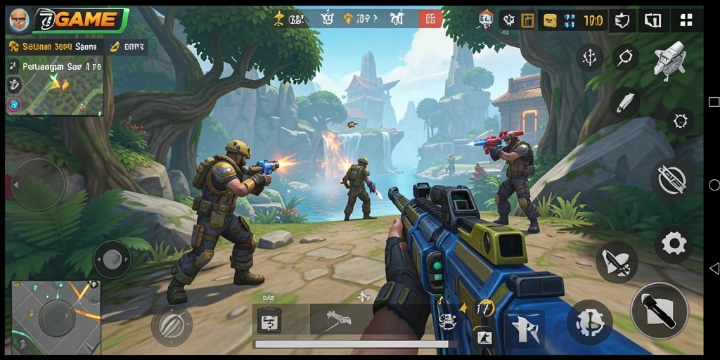 Screenshot utama menunjukkan aksi seru dalam gameplay TPS.