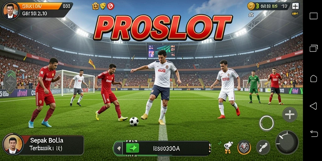 Tangkapan layar gameplay PROSLOT yang menunjukkan pertandingan sepak bola yang mendebarkan.