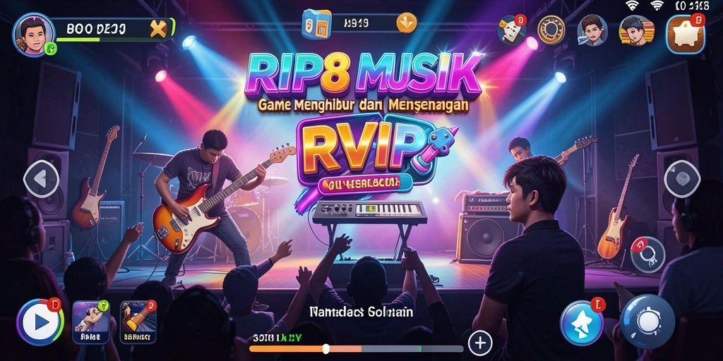 Screenshot RPVIP8 menampilkan gameplay musik yang penuh warna.